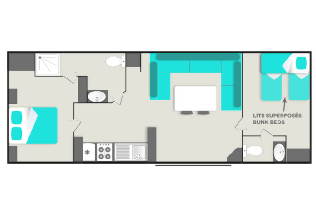 Plan du Mobil home Six Fours en camping 4 étoiles à Saint Cyr sur Mer